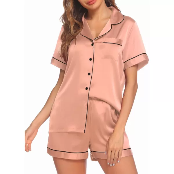 Ekouaer Satin Pajamas Womens Short Sleeve Sleepwear Soft Silk Button Down Loungewear Pjs Shorts Set SXXLRose Golden