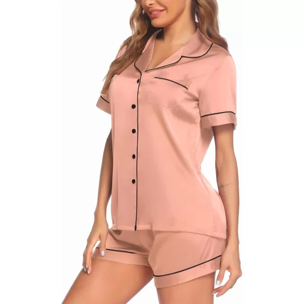 Ekouaer Satin Pajamas Womens Short Sleeve Sleepwear Soft Silk Button Down Loungewear Pjs Shorts Set SXXLRose Golden