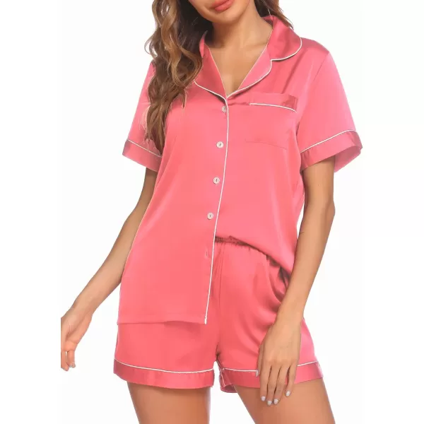 Ekouaer Satin Pajamas Womens Short Sleeve Sleepwear Soft Silk Button Down Loungewear Pjs Shorts Set SXXLWatermelon Red