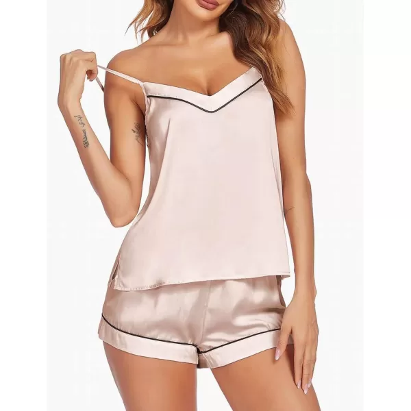 Ekouaer Satin Pajamas Womens Soft Sleepwear Lingerie Silk Cami Shorts Set Nightwear SXXLAchampagne