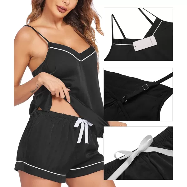 Ekouaer Satin Pajamas Womens Soft Sleepwear Lingerie Silk Cami Shorts Set Nightwear SXXLBlack