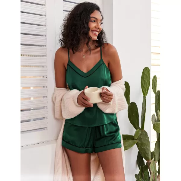 Ekouaer Satin Pajamas Womens Soft Sleepwear Lingerie Silk Cami Shorts Set Nightwear SXXLDark Green