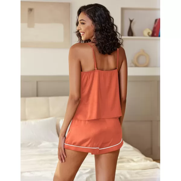 Ekouaer Satin Pajamas Womens Soft Sleepwear Lingerie Silk Cami Shorts Set Nightwear SXXLOrange