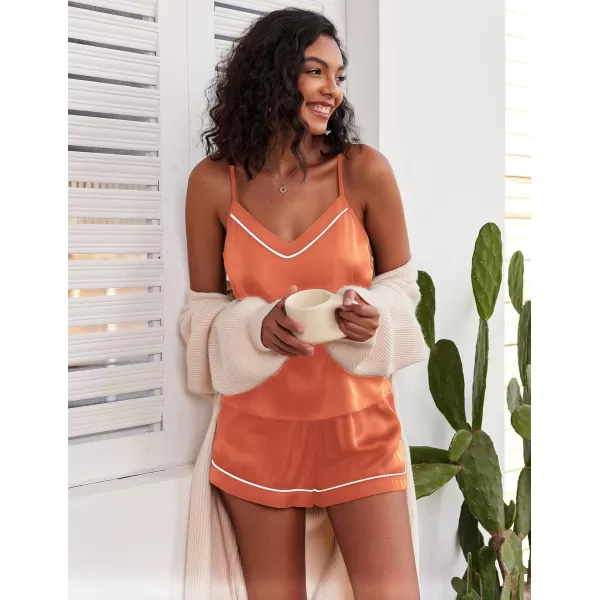 Ekouaer Satin Pajamas Womens Soft Sleepwear Lingerie Silk Cami Shorts Set Nightwear SXXLOrange