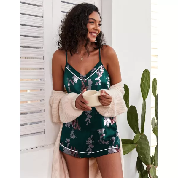 Ekouaer Satin Pajamas Womens Soft Sleepwear Lingerie Silk Cami Shorts Set Nightwear SXXLPattern2