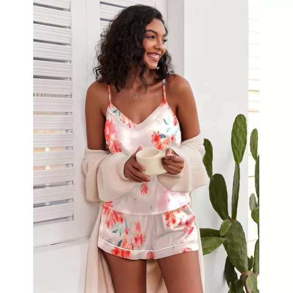 Ekouaer Satin Pajamas Womens Soft Sleepwear Lingerie Silk Cami Shorts Set Nightwear SXXLPattern3
