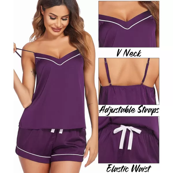 Ekouaer Satin Pajamas Womens Soft Sleepwear Lingerie Silk Cami Shorts Set Nightwear SXXLPurple