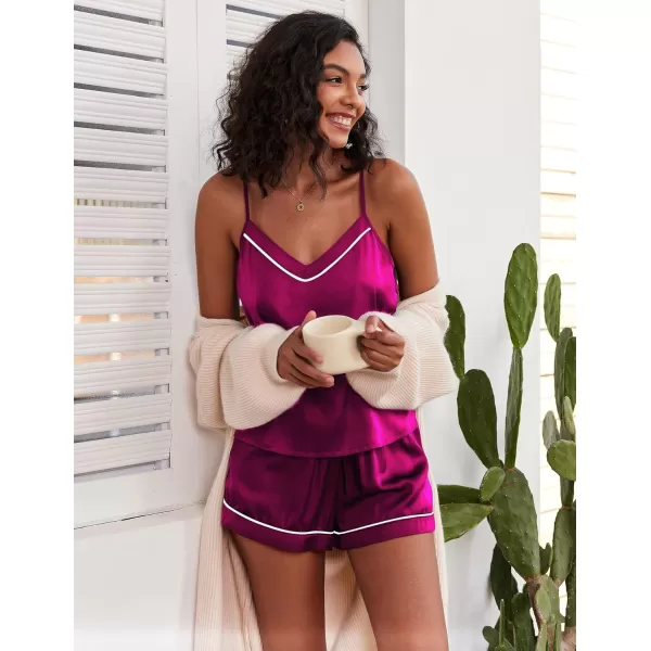 Ekouaer Satin Pajamas Womens Soft Sleepwear Lingerie Silk Cami Shorts Set Nightwear SXXLRose Red