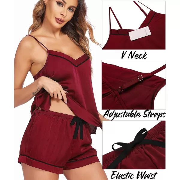 Ekouaer Satin Pajamas Womens Soft Sleepwear Lingerie Silk Cami Shorts Set Nightwear SXXLWine