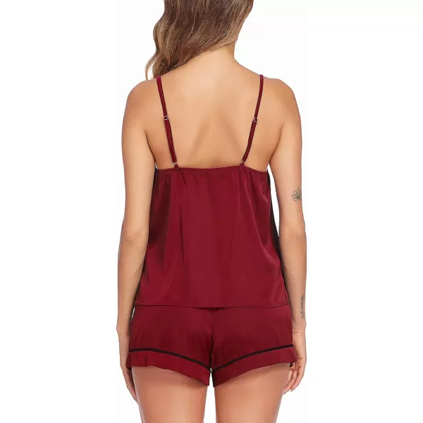 Ekouaer Satin Pajamas Womens Soft Sleepwear Lingerie Silk Cami Shorts Set Nightwear SXXLWine