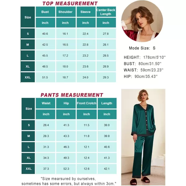 Ekouaer Satin Pajamas for Women Long Sleeve Pajamas Sets Soft Sleepwear Button Down Pj Set with PocketsSXXLDark Green