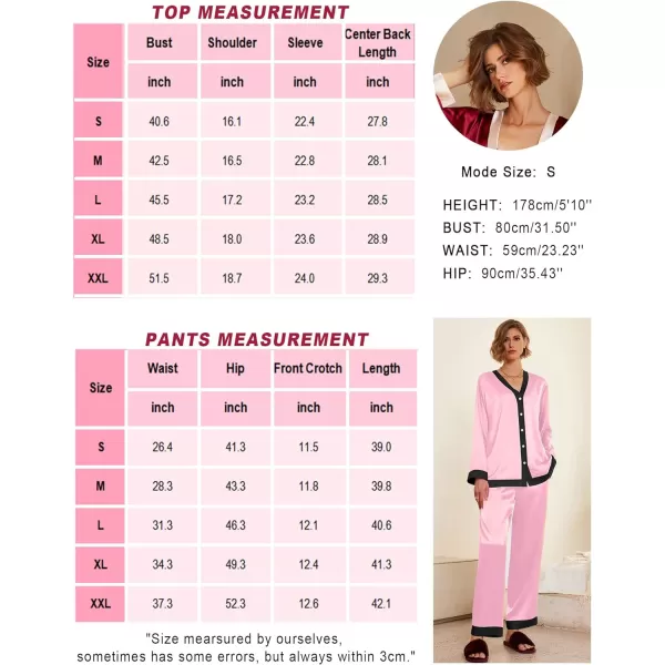 Ekouaer Satin Pajamas for Women Long Sleeve Pajamas Sets Soft Sleepwear Button Down Pj Set with PocketsSXXLPink