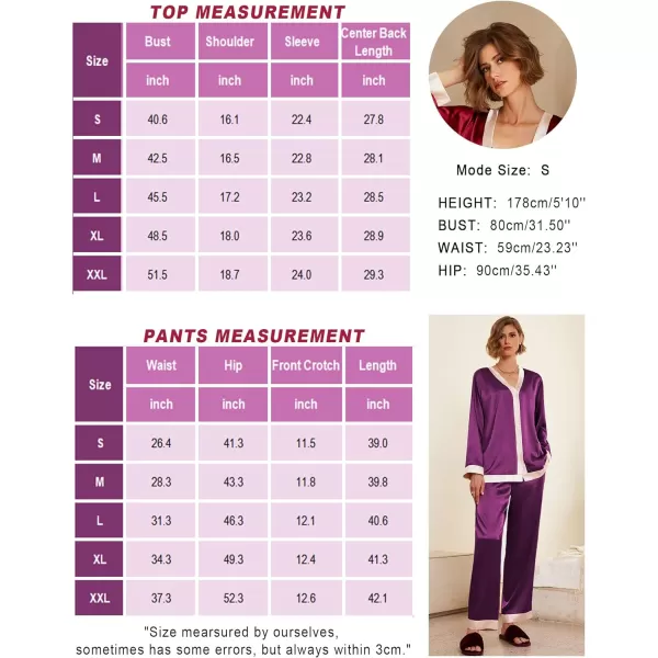 Ekouaer Satin Pajamas for Women Long Sleeve Pajamas Sets Soft Sleepwear Button Down Pj Set with PocketsSXXLPurple