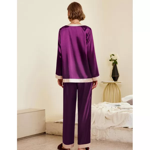 Ekouaer Satin Pajamas for Women Long Sleeve Pajamas Sets Soft Sleepwear Button Down Pj Set with PocketsSXXLPurple