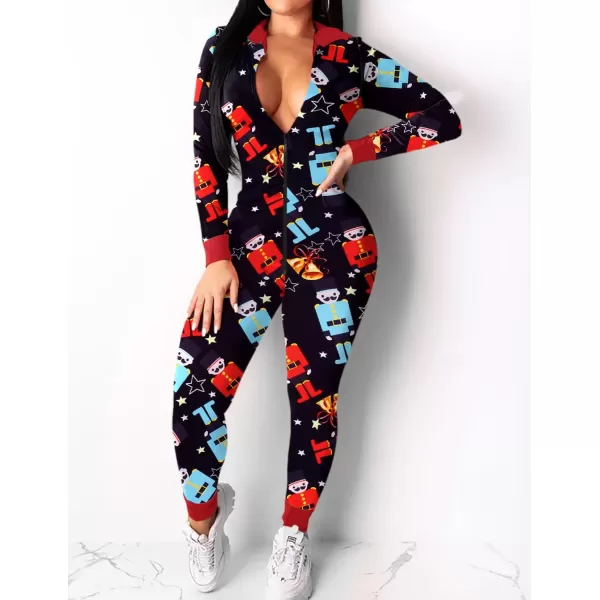 Ekouaer Sexy Onesie for Women Fall Cute Long Sleeve Hooded Pajamas Romper V Neck ZipUp Thin Knitted One PieceBlackbell