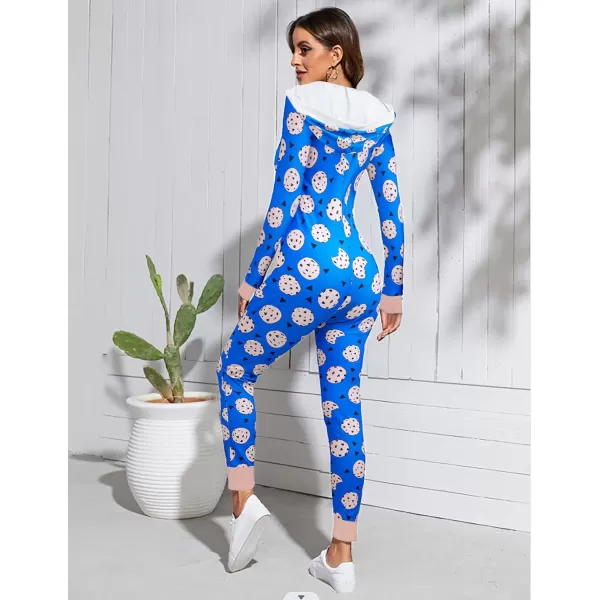 Ekouaer Sexy Onesie for Women Fall Cute Long Sleeve Hooded Pajamas Romper V Neck ZipUp Thin Knitted One PieceRoyal Blue  Biscuit