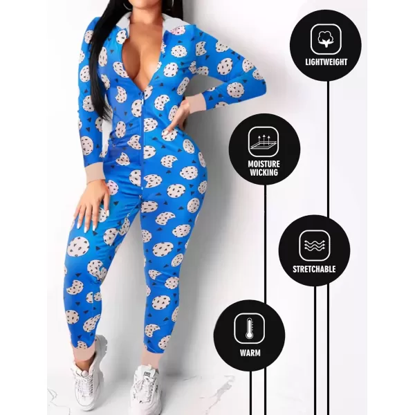 Ekouaer Sexy Onesie for Women Fall Cute Long Sleeve Hooded Pajamas Romper V Neck ZipUp Thin Knitted One PieceRoyal Blue  Biscuit