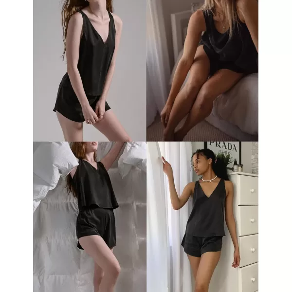 Ekouaer Sexy Silk Satin Pajamas Cami Lingerie Sets 2 Piece Pjs Sleepwear Loungewear Bridal Gift for Women2black