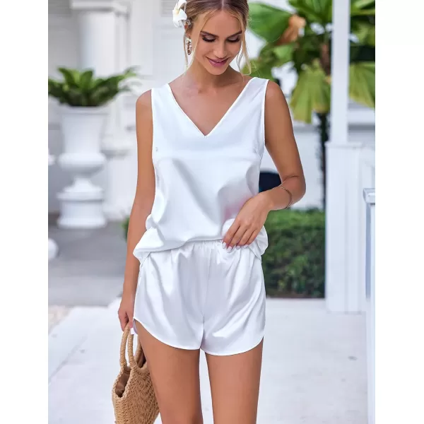 Ekouaer Sexy Silk Satin Pajamas Cami Lingerie Sets 2 Piece Pjs Sleepwear Loungewear Bridal Gift for Women2white