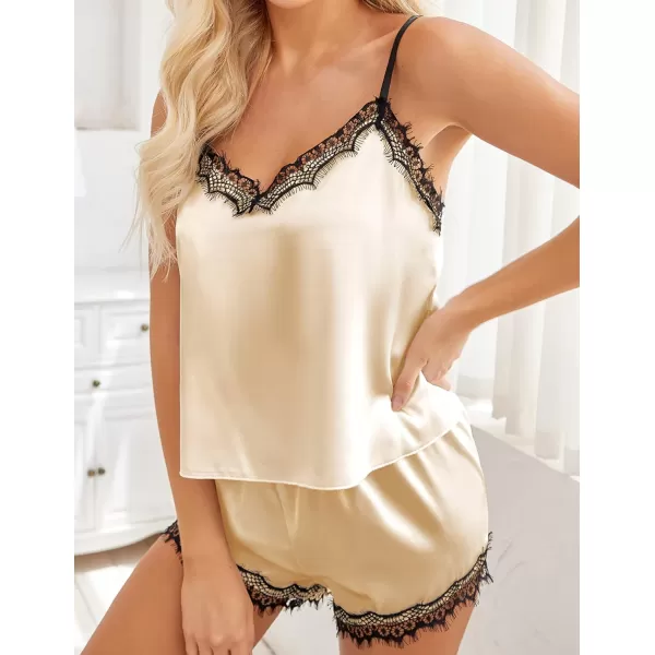 Ekouaer Sexy Silk Satin Pajamas Cami Lingerie Sets 2 Piece Pjs Sleepwear Loungewear Bridal Gift for WomenChampagne
