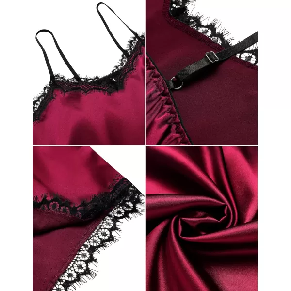 Ekouaer Sexy Silk Satin Pajamas Cami Lingerie Sets 2 Piece Pjs Sleepwear Loungewear Bridal Gift for WomenWine Red