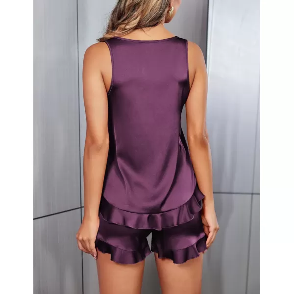 Ekouaer Silk Pajamas Set Women Satin Ruffled Tank Tops Shorts Sets Sleepwear Nightwear SXXLPurple