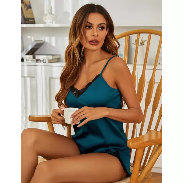 Ekouaer Silk Pajamas Set Womens Lace Cami Tops and Shorts Satin Lingerie V Neck Sleepwear XSXXL01blue Green