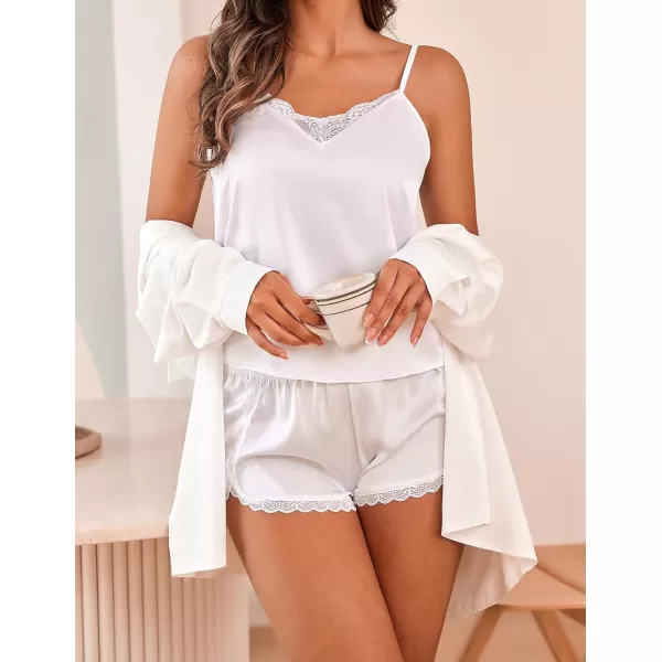 Ekouaer Silk Pajamas Set Womens Lace Cami Tops and Shorts Satin Lingerie V Neck Sleepwear XSXXL01white