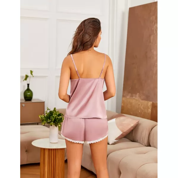 Ekouaer Silk Pajamas Women Lace Camisole Shorts Set Satin Lingerie V Neck Sleepwear XSXXLDark Pink