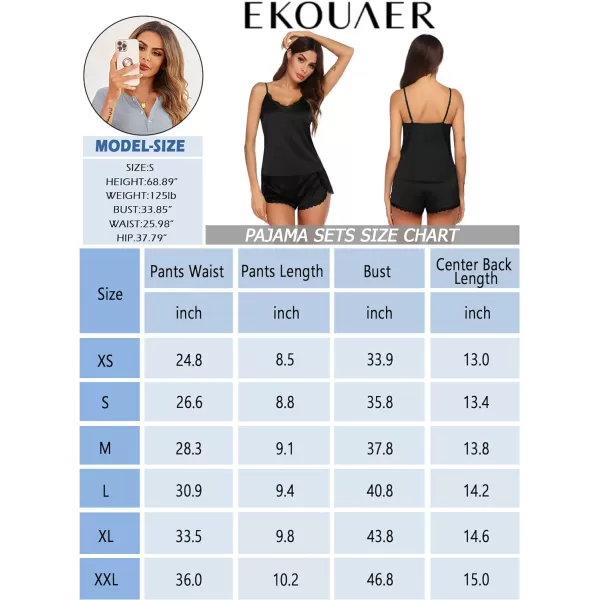 Ekouaer Silk Pajamas Women Lace Camisole Shorts Set Satin Lingerie V Neck Sleepwear XSXXLPat8blue Leopard