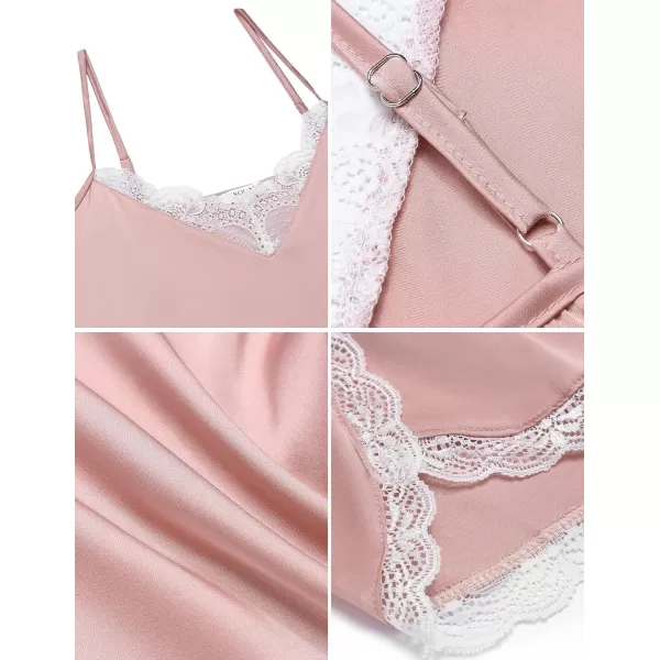 Ekouaer Silk Pajamas Women Lace Camisole Shorts Set Satin Lingerie V Neck Sleepwear XSXXLPink