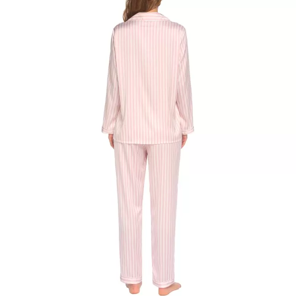 Ekouaer Silk Pajamas Womens Long Sleeve Sleepwear Satin Soft Button Down Loungewear Pjs Set SXXLBpink Striped