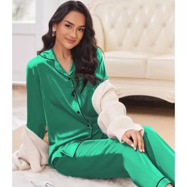 Ekouaer Silk Pajamas Womens Long Sleeve Sleepwear Satin Soft Button Down Loungewear Pjs Set SXXLGray Green 2