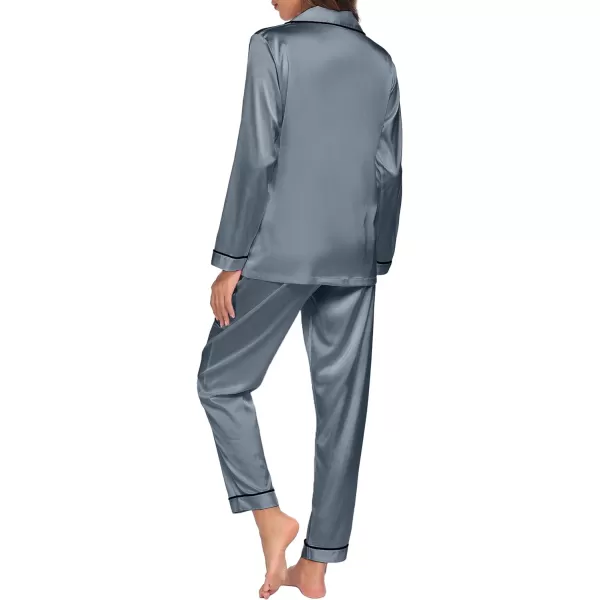 Ekouaer Silk Pajamas Womens Long Sleeve Sleepwear Satin Soft Button Down Loungewear Pjs Set SXXLGrey