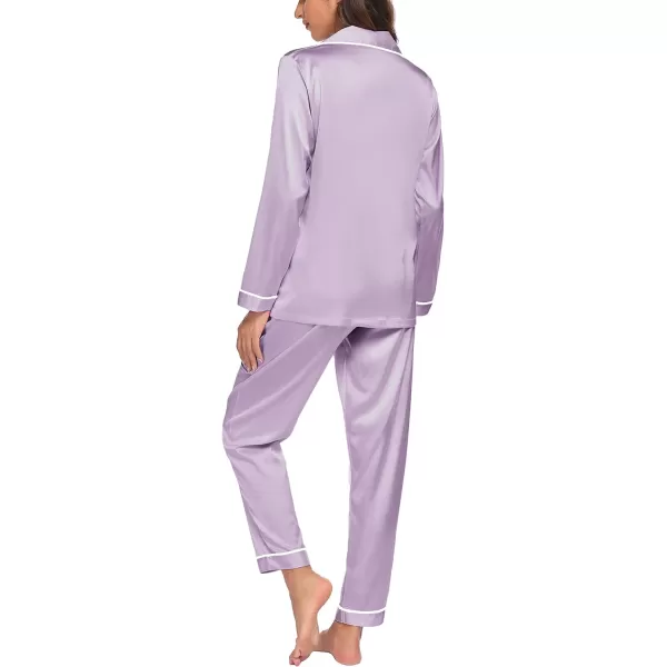 Ekouaer Silk Pajamas Womens Long Sleeve Sleepwear Satin Soft Button Down Loungewear Pjs Set SXXLLilac