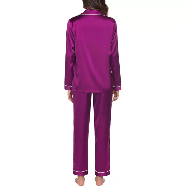 Ekouaer Silk Pajamas Womens Long Sleeve Sleepwear Satin Soft Button Down Loungewear Pjs Set SXXLPitaya Purple