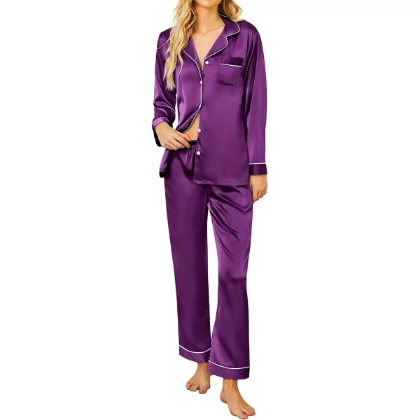 Ekouaer Silk Pajamas Womens Long Sleeve Sleepwear Satin Soft Button Down Loungewear Pjs Set SXXLPurple