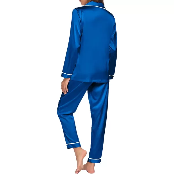 Ekouaer Silk Pajamas Womens Long Sleeve Sleepwear Satin Soft Button Down Loungewear Pjs Set SXXLRoyal Blue