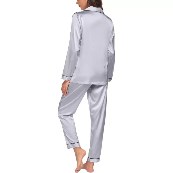 Ekouaer Silk Pajamas Womens Long Sleeve Sleepwear Satin Soft Button Down Loungewear Pjs Set SXXLSilver