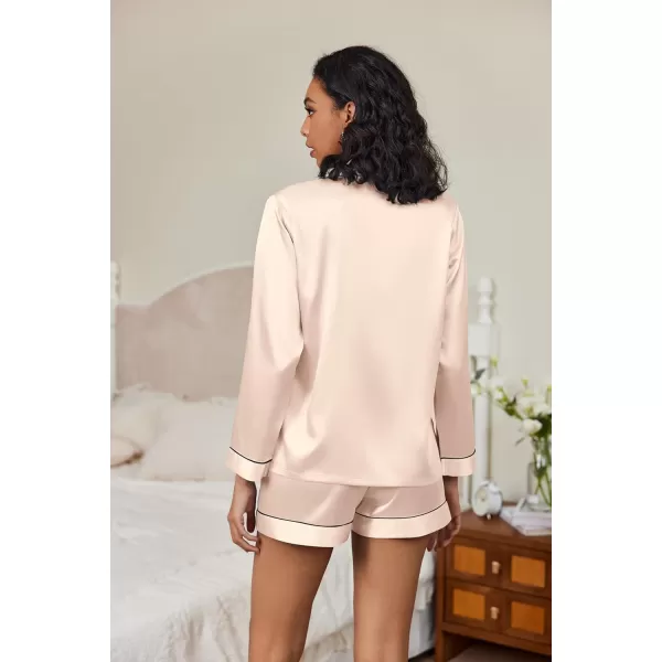 Ekouaer Silk Pajamas Womens Long Sleeve Sleepwear Soft Satin Button Down Loungewear 2 Piece Pjs Shorts Set SXXL2pack Blue Greenchampagne