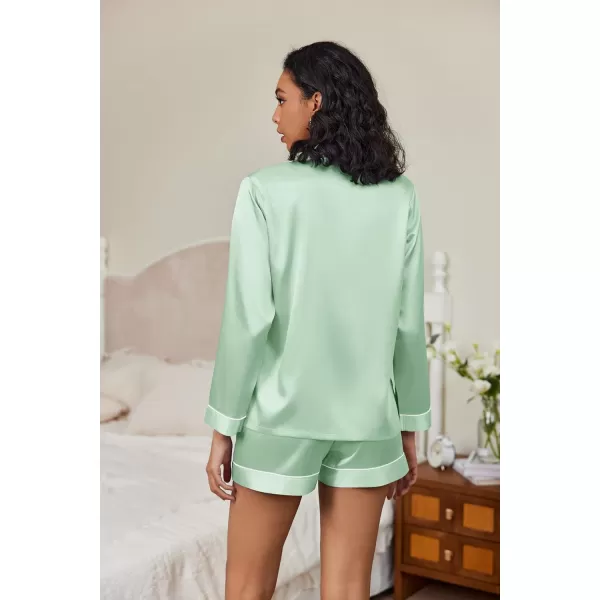 Ekouaer Silk Pajamas Womens Long Sleeve Sleepwear Soft Satin Button Down Loungewear 2 Piece Pjs Shorts Set SXXLAqua Green