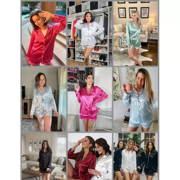 Ekouaer Silk Pajamas Womens Long Sleeve Sleepwear Soft Satin Button Down Loungewear 2 Piece Pjs Shorts Set SXXLHot Pink