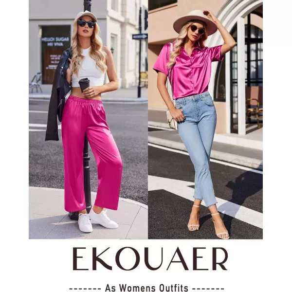 Ekouaer Silk Pajamas Womens Satin Button Down Shirts Pjs Wide Leg Long Pants Sleepwear 2 Piece Lounge Set with PocketsHot Pink