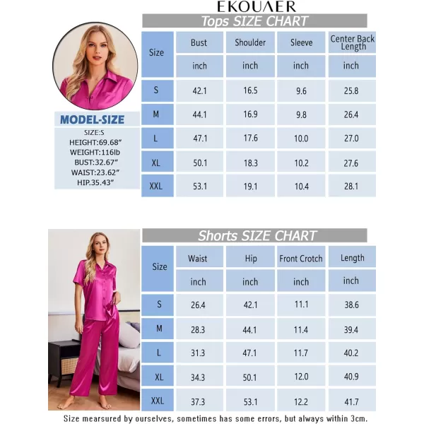 Ekouaer Silk Pajamas Womens Satin Button Down Shirts Pjs Wide Leg Long Pants Sleepwear 2 Piece Lounge Set with PocketsHot Pink