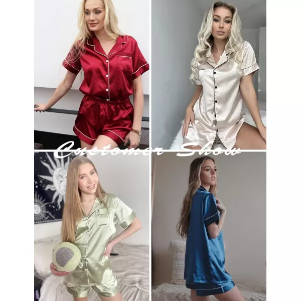 Ekouaer Silk Pajamas Womens Short Sleeve Sleepwear Soft Satin Button Down Loungewear 2 Piece Pjs Shorts Set SXXLAqua Green