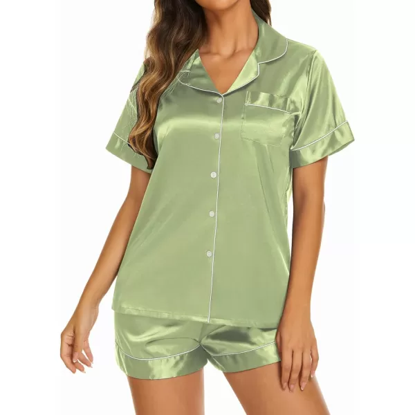 Ekouaer Silk Pajamas Womens Short Sleeve Sleepwear Soft Satin Button Down Loungewear 2 Piece Pjs Shorts Set SXXLAqua Green