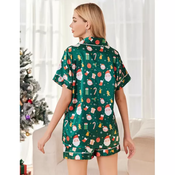 Ekouaer Silk Pajamas Womens Short Sleeve Sleepwear Soft Satin Button Down Loungewear 2 Piece Pjs Shorts Set SXXLChristmas Green