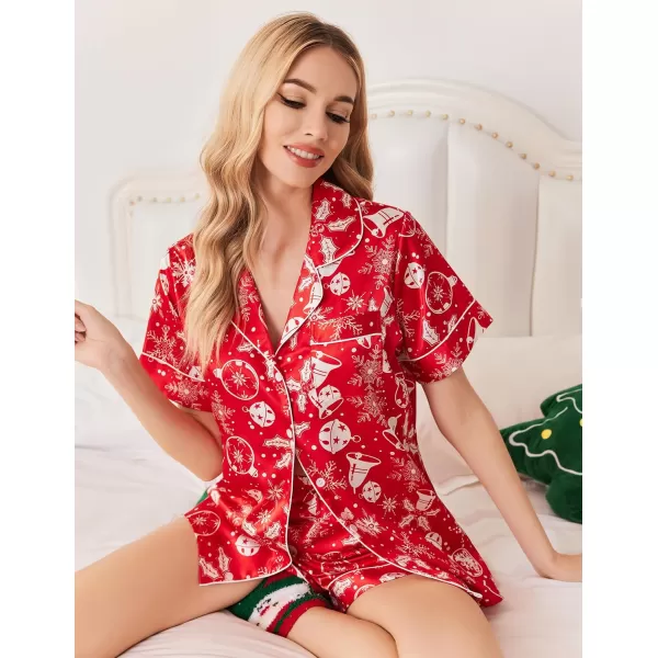 Ekouaer Silk Pajamas Womens Short Sleeve Sleepwear Soft Satin Button Down Loungewear 2 Piece Pjs Shorts Set SXXLChristmas Red