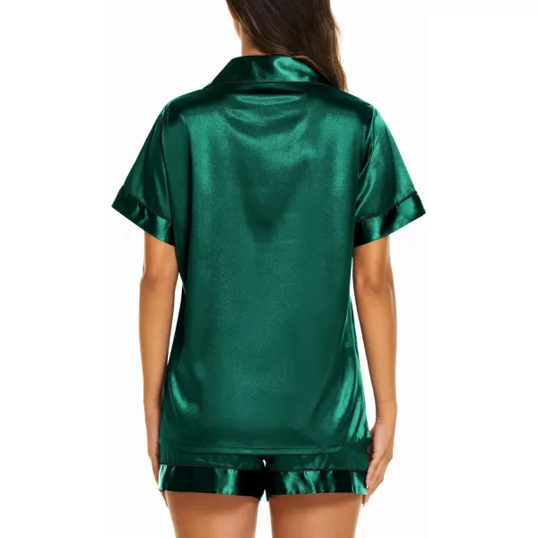 Ekouaer Silk Pajamas Womens Short Sleeve Sleepwear Soft Satin Button Down Loungewear 2 Piece Pjs Shorts Set SXXLDark Green