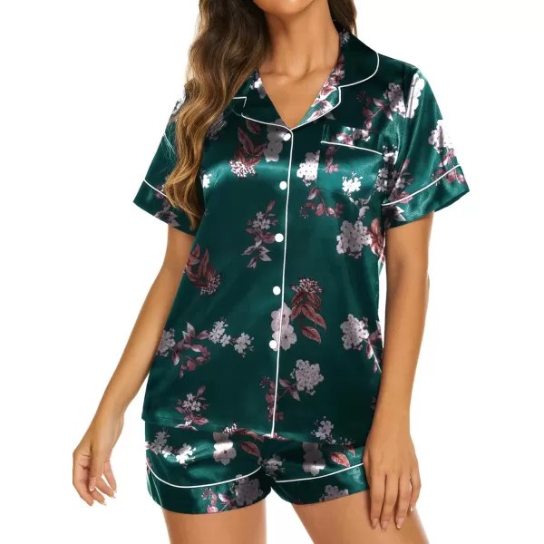 Ekouaer Silk Pajamas Womens Short Sleeve Sleepwear Soft Satin Button Down Loungewear 2 Piece Pjs Shorts Set SXXLFl1green